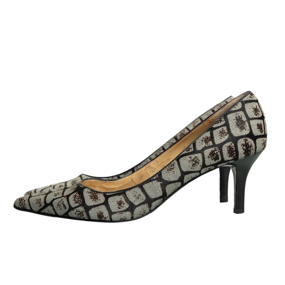 Women's Designer Nine West Grey Leather Pony Hair Mid-Low Kitten Heels - Size 8M